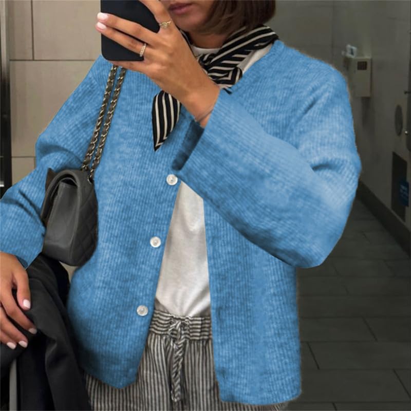 Women Y2k Knitted Crop Cardigan Sweater Long Sleeve Button Down Open Front Loose Casual Knitwear Top Streetwear3