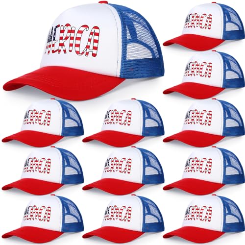 Image of Jeyiour 12 Pack 4th of July Hat Bulk, Patriotic 250th Anniversary Trucker Hats USA Adjustable Baseball Caps for Men Women