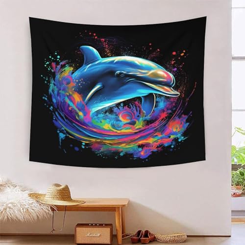 Tapisserie dauphins 3D décoration murale tissu pour salon et chambre