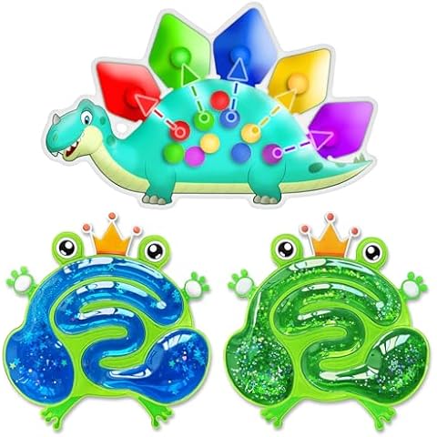 Dinosaur Color Sorting Sensory Toys & 2PC Squishy Glitter Leap Frog Toys, Montessori Toys for Toddler Activities Fine Motor Skill Game Travel Toy Cover