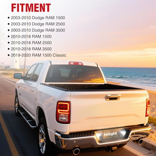 Image of Nilight 2PCS License Plate Lights for 2003-2018 Dodge Ram 1500 2500 3500 | Compatible with 2003-2010 2011 2012 2013 2014 2015 2016 2017 2018 Dodge Ram 1500 2500 3500 with Black Housing 6000K White