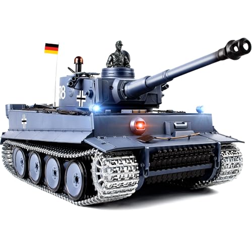 Supdex 1/16 RC Tank, Heng Long Metal Tiger I Army Toy with Smoke, Sound and Lights, Remote Control...