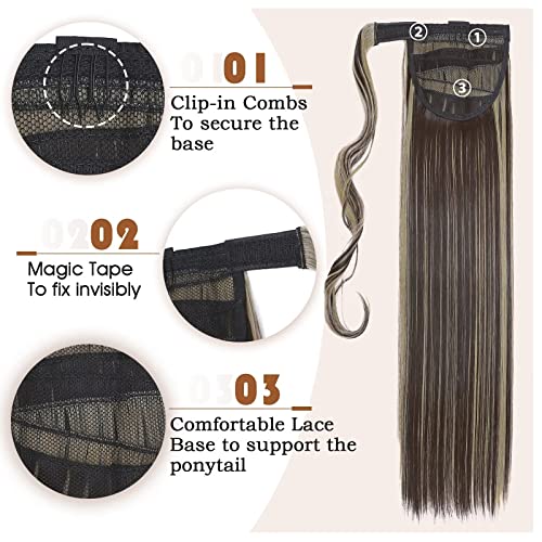 TESS Clip in Ponytail Extension Blonde 23",Hair Extensions Ponytail Synthetic Wrap Around Long Straight Fake Pony Tails Hair Pieces for Women(#4AP24A) - Image 3
