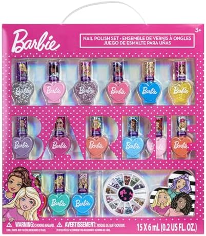 Barbie Nail Polish Set, 15-Piece Peel-Off with Toe Spacers, Ages 3+
