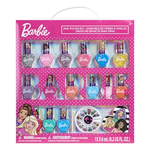 Barbie Movie 18 Piece Set Kids Water-Based Nail Polish Set, 