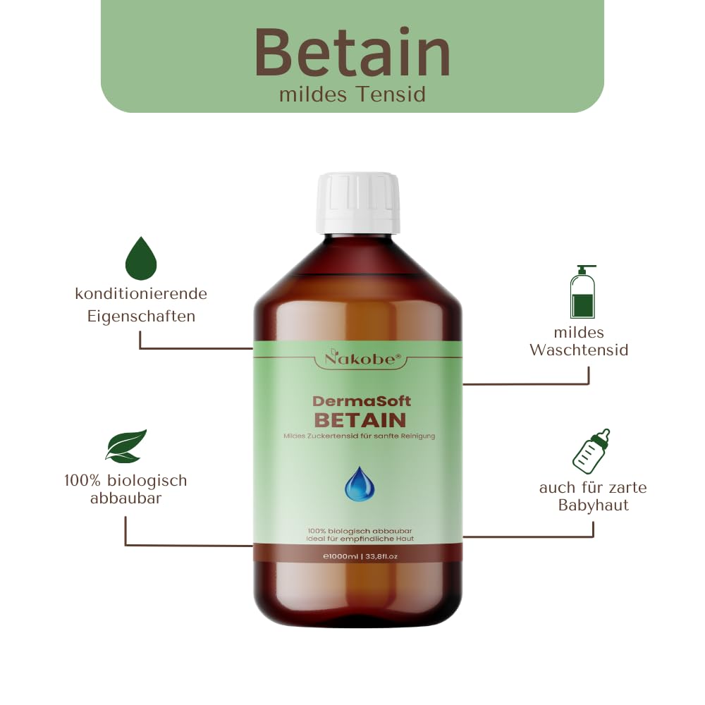 Betain 1000 ml – Tensioactif pour cosmétiques naturels et fabrication de savon | Cocamidopropyl Betaine | Shampoing DIY, gel douche et produits de nettoyage | Végétalien et doux pour la peau