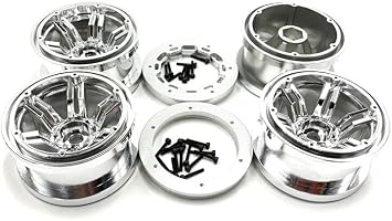 2.2" Beadlock Rims Chorme Silver Wheels X4 for CROSSRC NT4 NT6 Rock Cralwer FTX RC Outback TRX4 TRX6 FMS Manshigan FJ40 Blazer K10 BRX01 BRX02 Redcat GEN7 GEN8 GEN9 F100 Y60 YIKONG YK4082 YK4083 EMOX