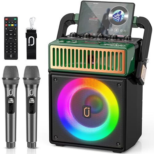 Image of JYX Bluetooth PA Speaker System with 2 Wireless Mics, Retro 60W Karaoke Machine with LED Lights, Supports Recording, USB /TF /AUX /MIC Input for Home Party