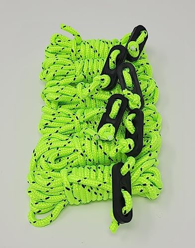 ESW LEISURE Guyline Ropes 6 Pack For Tents Awning Camping Strong Lightweight Paracord Guy Rope With Tensioner Guy Lines Fishing Umbrella Caravan Gazebo (Flourescent Green & Black - Image 3