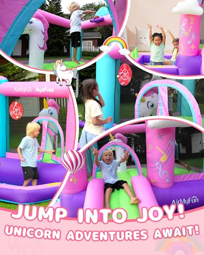 Unicorn Bounce House with Slide, Inflatable Pink Bouncy House with Air Blower,Fun Bouncy Castle for Girls Aged 3-10,Ideal for Birthday Parties and Backyard Fun,Wet & Dry Use with Water Pool& Ball Pit - Image 8