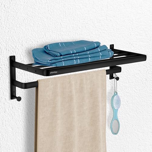 Image of Plantex Towel Hanger for Bathroom /24 Inch Towel Rack /Bathroom Hanger for Clothes /Towel Holder /Bathroom Accessories -Pack of 1 (1509, Black)