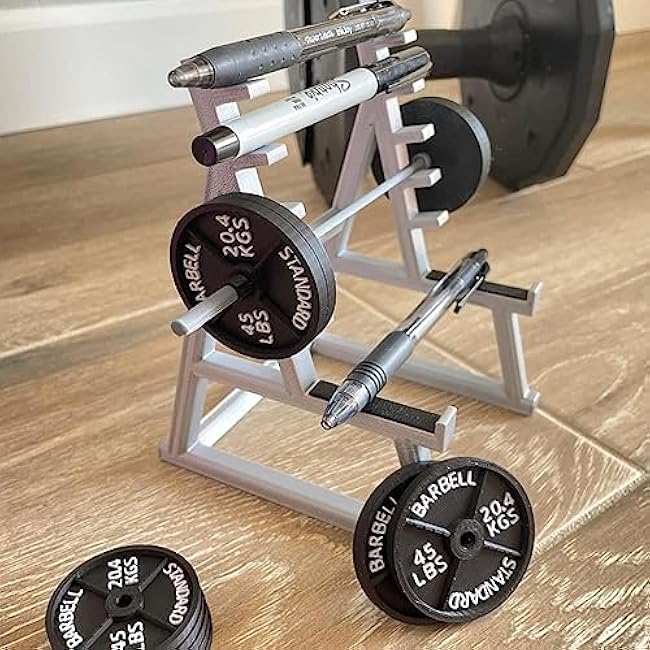 Squat Rack Pen Holder, Mini Barbell Rack Pen Holder Desktop Squat Rack with Barbells and Weights, Fun Desk Accessories for Fitness Enthusiasts and Weightlifting Fans (Barbell Rack Only)