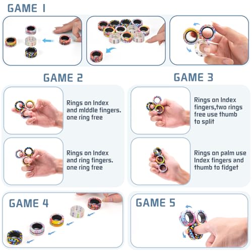 Image of 15Pcs Magnetic Adults Fidget Toys Rings,Stocking Stuffers for Kids 8-12