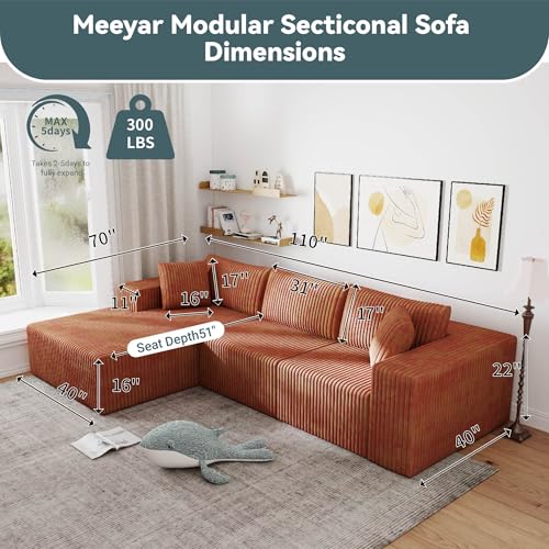 Image of Cloud Modular Sectional Sofa with L-Shaped Chaise, Orange | Deep Seat