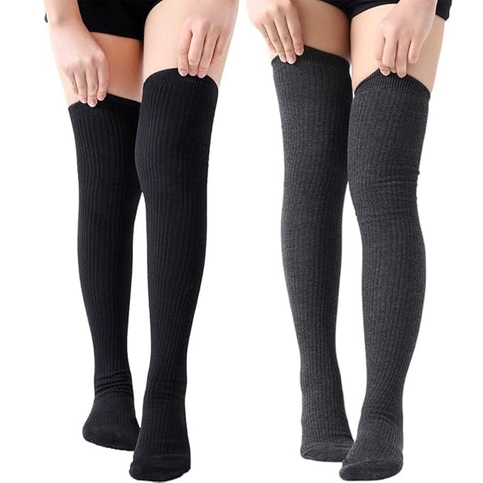 Nyamah Sales Men and Women Woolen Thermal Warm Leg Warmers and Finger less Long Socks Protective Knee Cap Free Size Black_Color-image-45