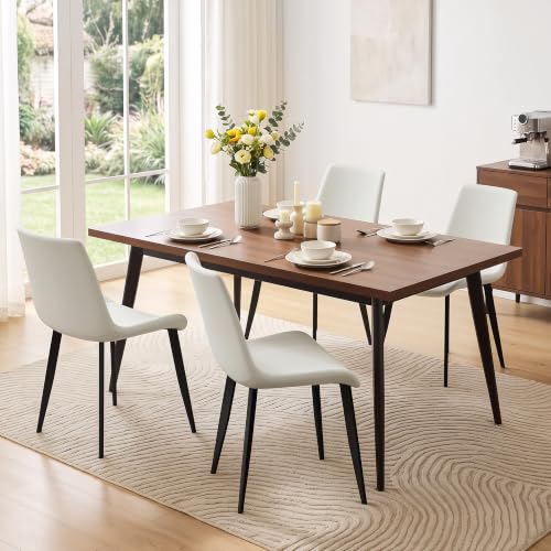 Image of Modern Dining Chairs Set of 4, PU Leather Dining Room Chairs, Upholstered Kitchen Chairs with Ergonomic Backrest & Sturdy Metal Legs, Perfect for Dining Room, Living Room, White