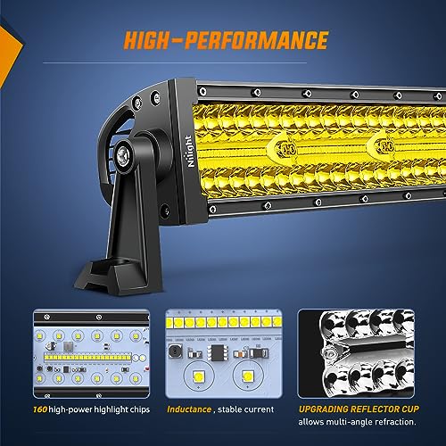 Image of Nilight LED Light Bar 1PC 22inch Amber with Wiring Kit for Truck SUV UTV | Triple Row Spot Flood Combo, 16AWG Harness, Fog Driving Work Off-Road Bumper Lighting Boat Pickup Tractor Golf Cart, ZH702