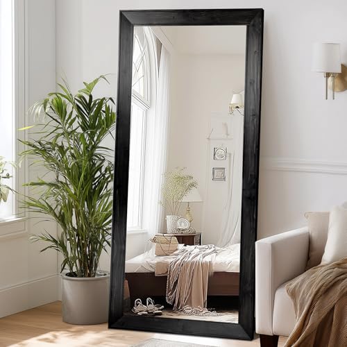 Image of 71x32in Full Length Mirror, Rustic Black Beveled Wood Frame