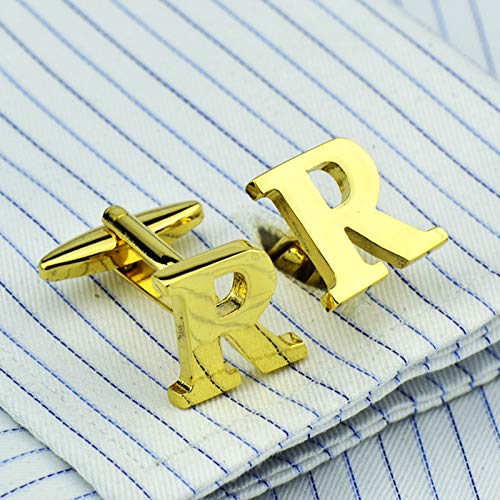 Daesar Mancuernillas para Hombre Set Dorado Inicial R miniatura 2