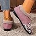 Women's Fleece Lined Slip On Loafers Flat Sole Soft Bottom Casual Shoes Fashion Floral Pattern Low Heel Wide Round Toe Suede Comfortable Warm Indoor Outdoor Non Slip Lightweight Cozy Moccasins Pink