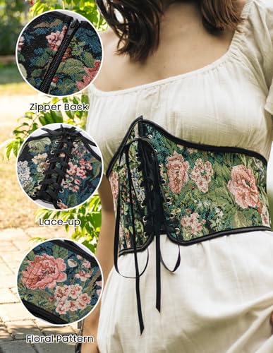 Image of Scarlet Darkness Corset Belt for Women Renaissance Lace up Corset Floral Wide Waist Belts