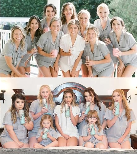 SWOMOG Womens Button Down Pajamas Set Short Sleeve Sleepwear Bride Soft Pj Lounge Sets XS-3XL Grey Medium - Thumbnail 3