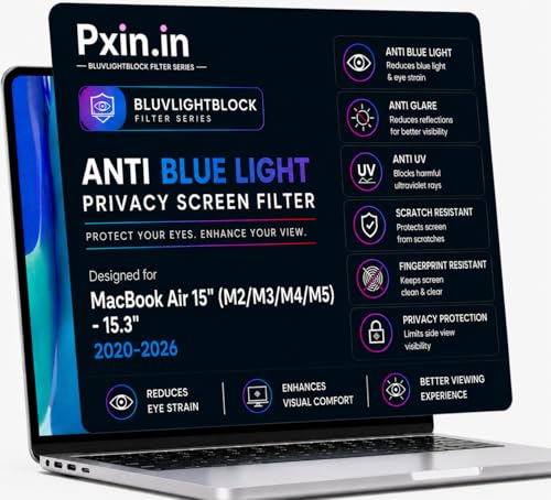 Image of Pxin UltraX Privacy Screen Guard compatible with Mac Book Air 15 Inch | Anti Blue | Anti Glare | UV (A /B /C) Shield | Privacy Screen Guard | OptiX & BLUVLIGHT Block Layer | Privacy Filter