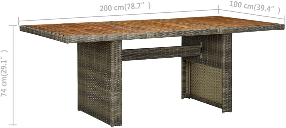 Outdoor Patio Dining Table Brown Poly Rattan Solid Acacia Wood - Outdoor Dining Table for Lawn Garden Backyard Patio - Weather Resistant Furniture
