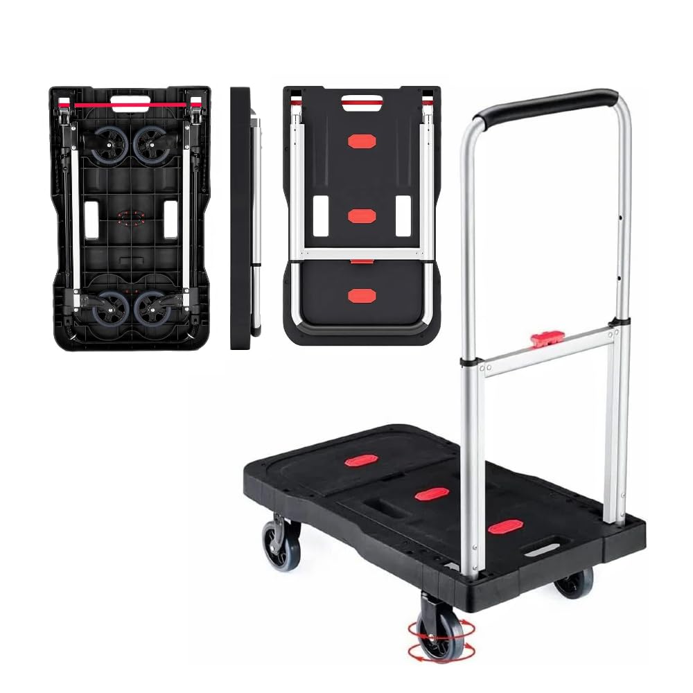 Carro de mano plegable, carrito de equipaje resistente de 330 libras, carrito de plataforma portátil con asa ajustable para automóvil, equipaje, personal, viajes, mudanzas y uso en la oficina