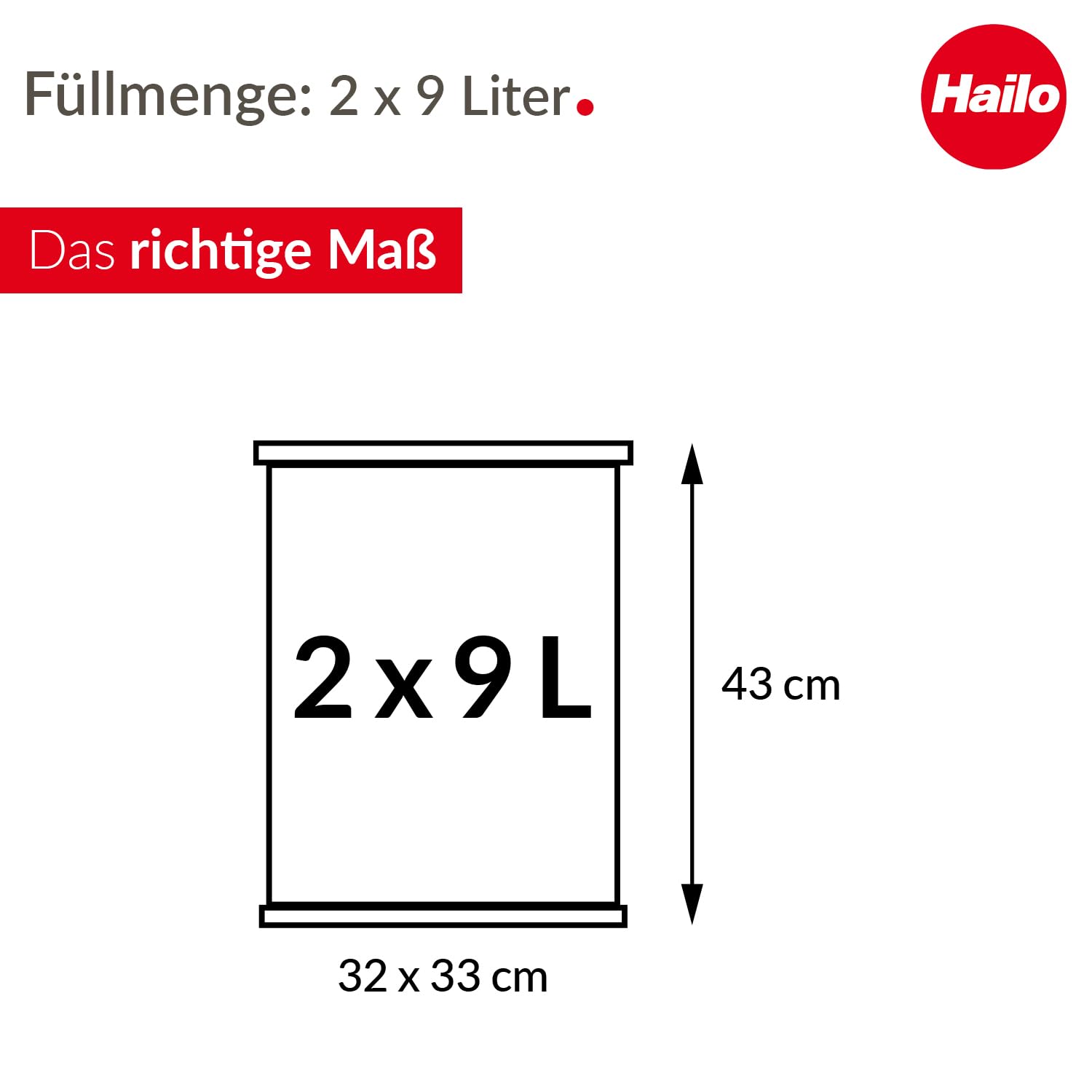 Hailo Öko duo Plus M Tret-Mülltrenner - freistehender 2 x 9 Liter Doppelmülleimer aus Edelstahl - Mülltrennsystem mit soft close Deckel - 2-fach Abfalltrenner für die Küche | Duo Plus M, Volumen 2 x 9 l, Edelstahl