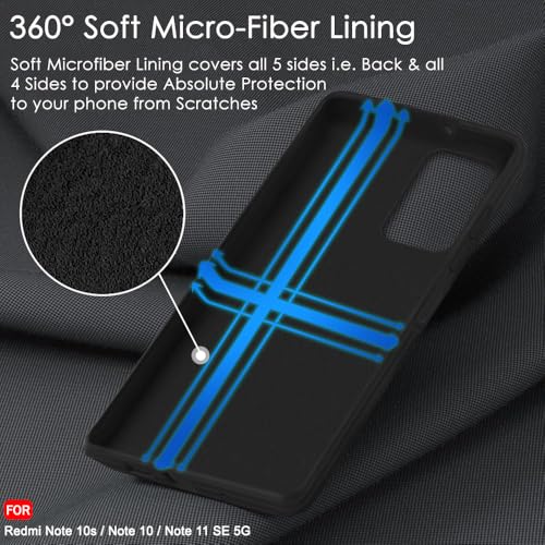 Image of TheGiftKart Genuine Liquid Silicone Back Cover Case for Mi Redmi Note 10s / Note 10 / Note 11 SE | Soft Micro-Fibre Lining Inside | Camera Protection Bump | Shockproof Cover Case (Silicone, Black)