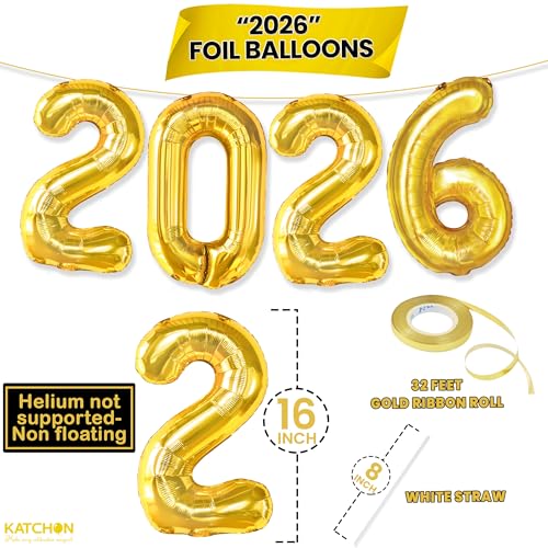 Image of KatchOn, Gold 2026 Balloons for Graduation Decor - 16 Inch | 2026 Balloon Numbers for 2026 Graduation Decorations | 2026 Gold Balloon | Graduation Decorations Balloons | Graduation Party Decorations
