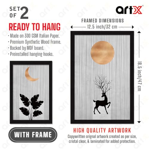 Image of ArtX Paper Boho Aesthetic Wall Decor Paintings with Frame for Home Decoration, Painting for Living Room Bedroom Office, Framed Painting for Wall Decoration, Wall Decor For Living Room, Set Of 2