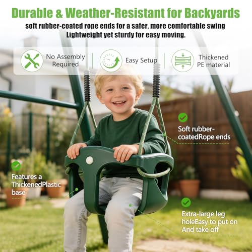 Image of Dakzou Jungle Gym High Back Full Bucket Toddler Seat Upgraded Heavy Duty with Finger Grip Chain Fully Assembled Set Accessory Green