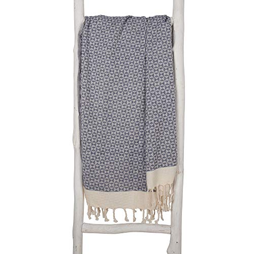 ZusenZomer Fouta Toalla Hammam XXL Geo 95x210 cm - Toalla Playa Turco Grande y Ligero - 100% Algadón Hecho a Mano - Comercio Justo Toallas Hamman (Azul Oscuro) Cover