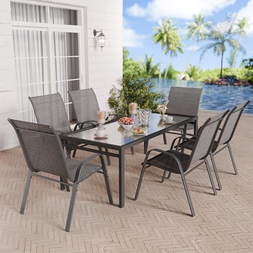 Image of Betterhood Patio Chairs Set of 2, Stackable Outdoor Dining Chairs Set with Breathable Seat Fabric, All-Weather Powder-Coated Metal Frame for Deck, Pool Side and Backyard, 350LBS Capacity (Grey)