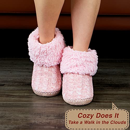 Image of cosyone1997 Cable Knit Slipper Socks for Women Non Slip Soft Sole | Fuzzy sherpa lining, gripper dots, flexible bootie coverage and machine washable care for warm, comfortable indoor wear