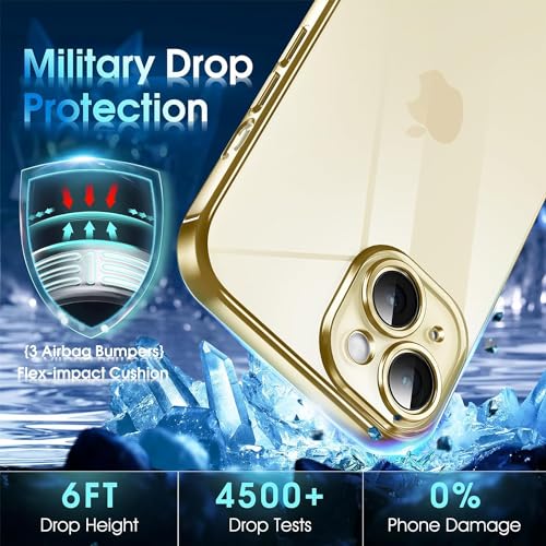 Image of VONZEE Electroplated Clear Transparent Case Compatible with iPhone 15 Plus, Luxury TPU Cover, Full Body Protection, Individual Lens Camera Protection, Slim Shockproof Protective Phone Case, Gold