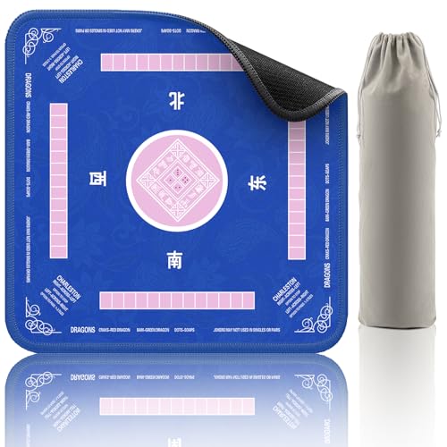2F22E Mahjong Mat - Non-Slip Noise Reduction Gaming Mat 32.4x32.4 Inch for Mahjong/Poker/Board Games/Card Games/Dominoes (Blue)