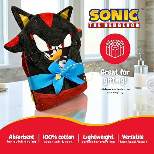 Image of Sonic Shadow The Hedgehog Anime Kids Super Soft Bath /Pool /Beach Cotton Hooded Towel Wrap, 50 in x 24 in, (Officially Licensed Product) By Franco