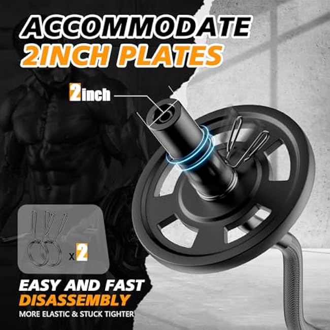 Olympic EZ Curl Barbell Bar 47, 2-Inch Curl Bar for Weight Lifting,Hip Thrusts,Squat,Biceps-Home Gym Weight Bar, Chrome Curling Bar for 2 Inch Weight Plates -2 Spring Collars(500lb Weight Capacity)