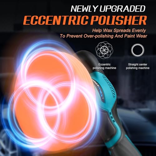 Cordless Car Buffer Polisher w/ 2x2000mAh 21V Batteries, 6 Inch Car buffer Waxer Kit, Car Polishing Machine w/ Extra 18 PCS Attachments & 6 Variable Speed, Car Buffer Polisher for Car Detailing (Blue) - Image 4