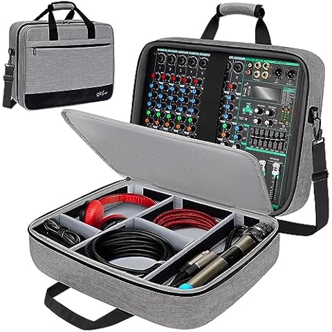 SNIGJAT Audio Mixer Case (Size:15.5"x 13" x 6"), Protective DJ Mixer Bag with 10mm Padding, Large-Capacity Recording Equipment Bag Soft with Adjustable Storage for Cables, Podcast Gear and Mics, Gray Cover