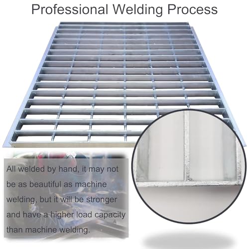 Image of Galvanized Steel Drain Grate with Lip 28x28 in, B-Class 28100 lbs Heavy-Duty Driveway Channel Cover w /Base, Outdoor Trench Drainage Grate, Silver Square Metal Sewer Cover for Garage