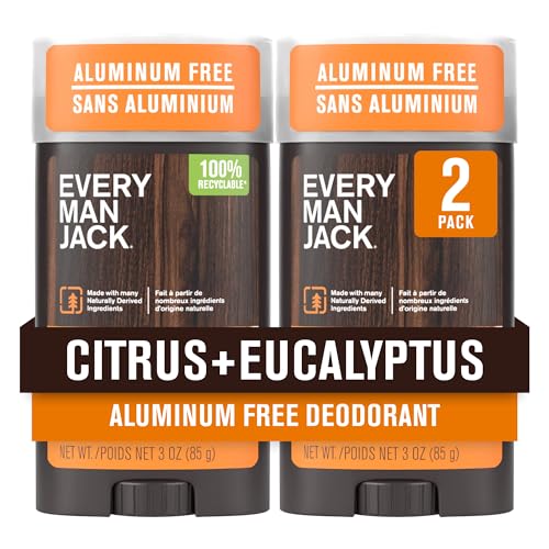 Every Man Jack Aluminum Free Deodorant for Men, Citrus Eucalyptus, 2pk