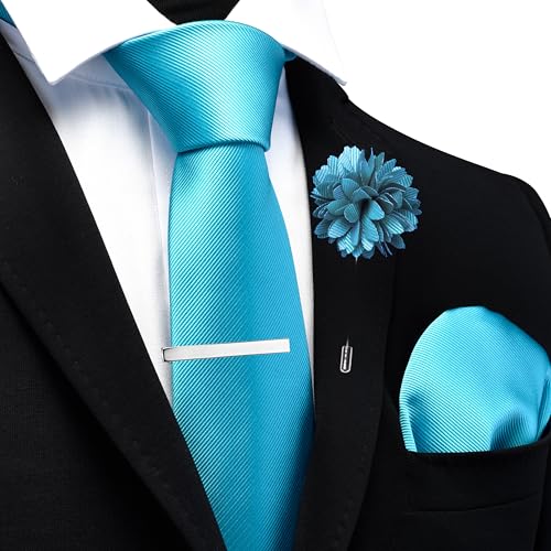 Image of Branduce 3.15 inch(8cm) Solid Formal Tie and Pocket Square Plain Necktie Lapel Pin and Tie Clip Set for Men
