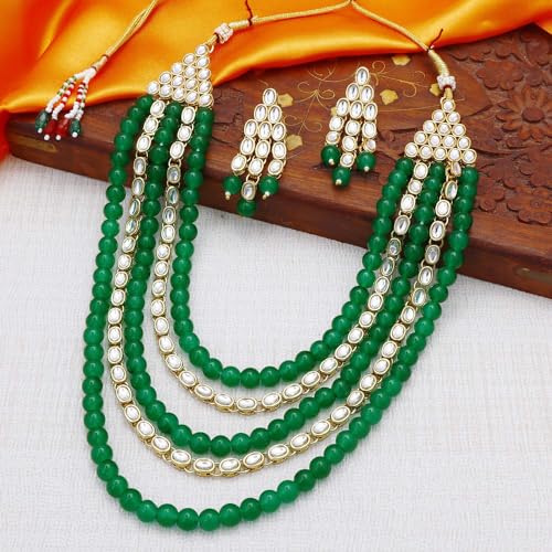Image of Peora Kundan Faux Pearl Long Necklace & Jewelry Set Gift for Women
