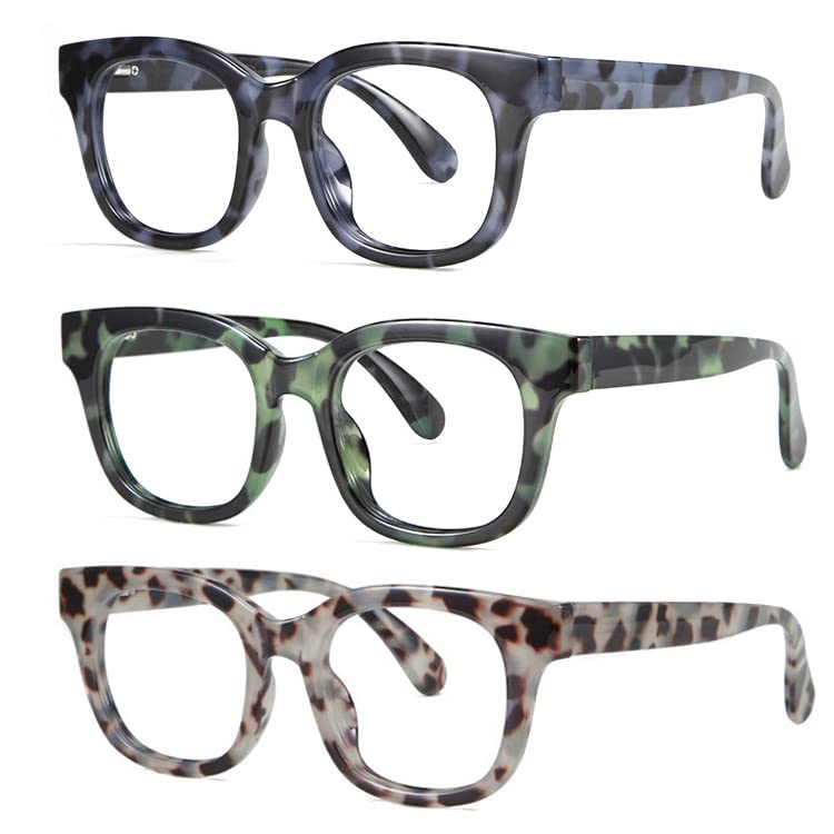 Image of 3Pack Oversized Style Reading Glasses For Women Men Spring Hinges Blue Light Blocking Computer Readers