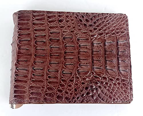 Julie Genuine Real Tail Crocodile Alligator Skin Leather Banknote Clip Dark Brown Wallet, Width : 11.5 cm. Height : 9.5 cm. Depth : 1.5 cm.2