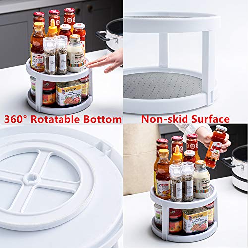 YCOCO Lazy Susan Spice Rack Organizer for Cabinet,2 Tier Rotating Spice Rack,Lazy Susan Turntable Tiered Rotating Kitchen spice Carousel for Cabinets,Pantry,Bathroom Display Stand,White Set of 1 - Thumbnail 5